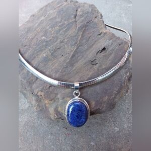 lapis lazuli blue sterling silver pendant on 925 sterling Italian Omega chain